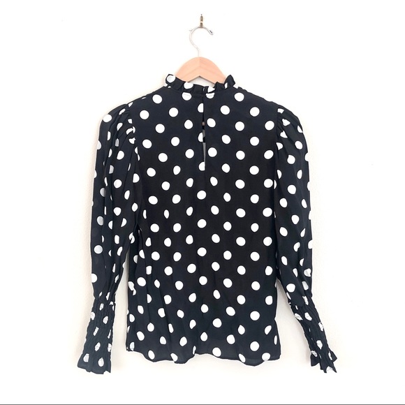 Polka Dot Mock Neck Long Sleeve Blouse